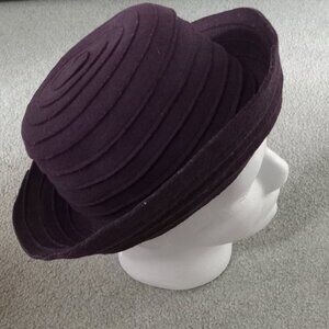 100% WOOL Purple Bucket / Pork Pie Hat with Spiral Ridges